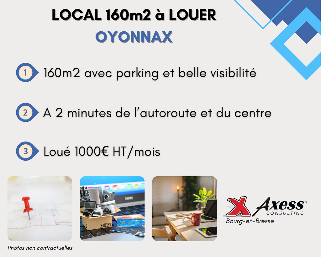 LOCAL 160m2 disponible immédatement à 2 min Autoroute et Cen