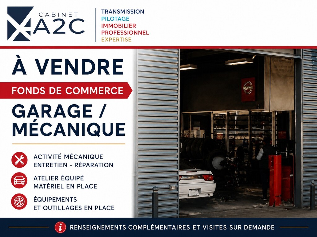 À VENDRE  FONDS DE COMMERCE GARAGE / MÉCANIQUE  SECTEUR CHAN